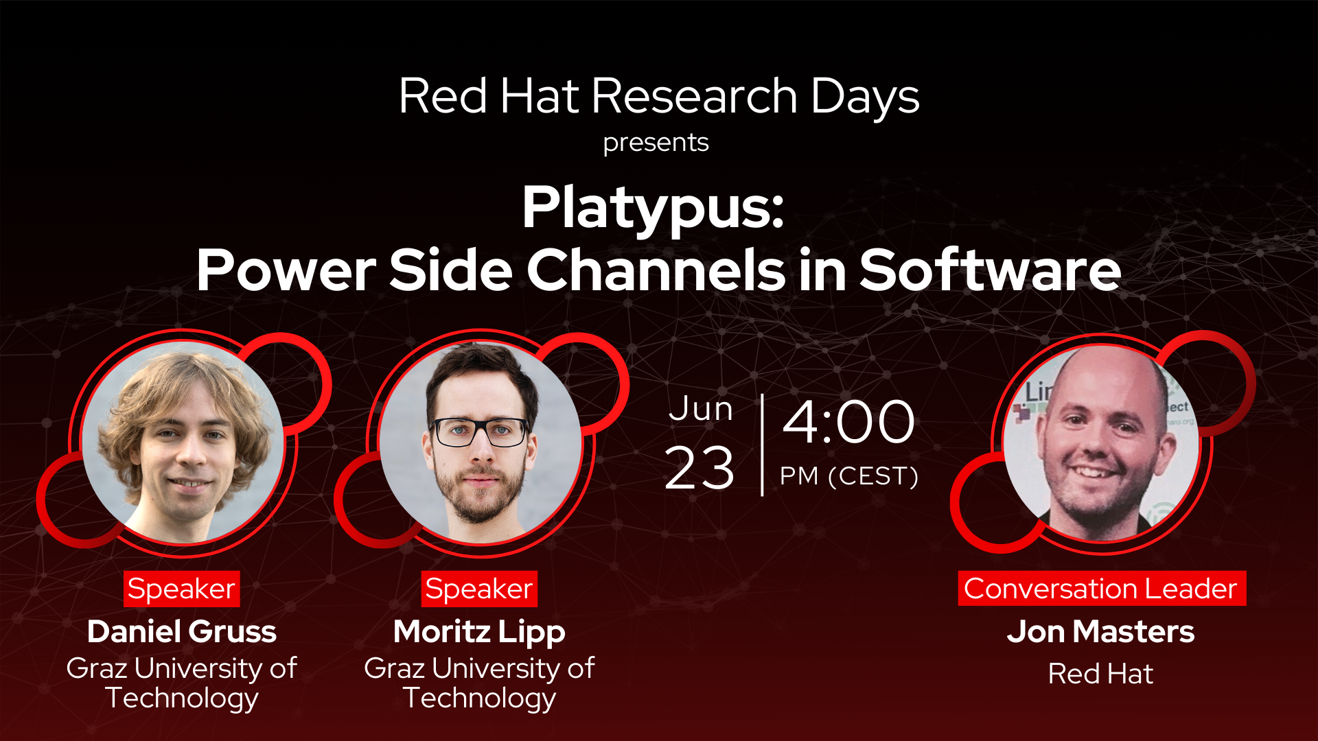 Red Hat Research Days 2021 main banner with speakers profiles and event details