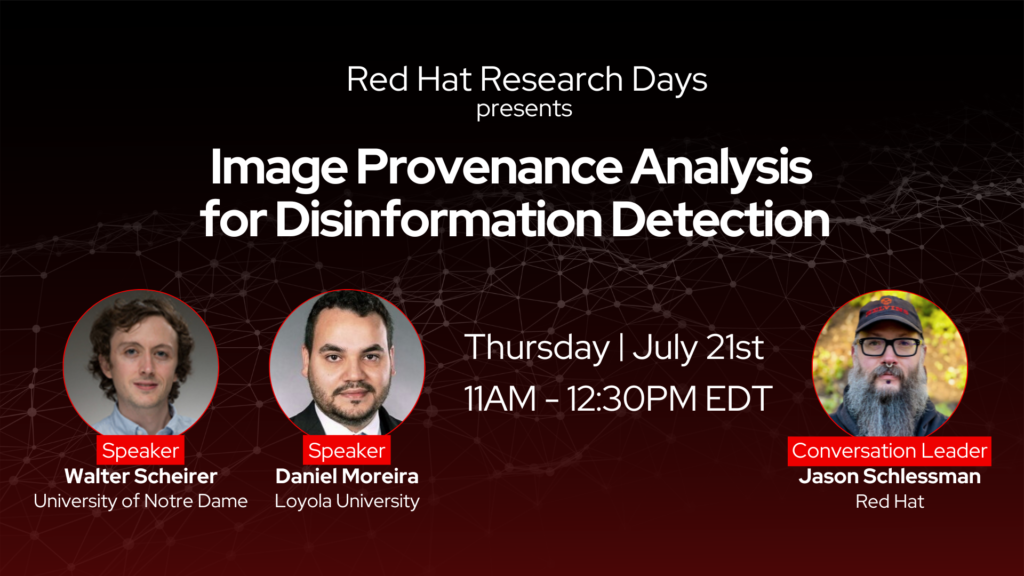 Red Hat Research Events July 2022 banner with event details