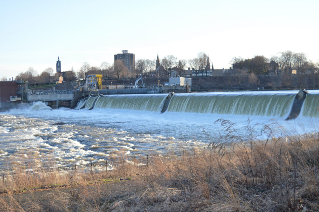 The Holyoke Dam as seen from South Hadley, MA, during the “freshet,”or spring thaw.