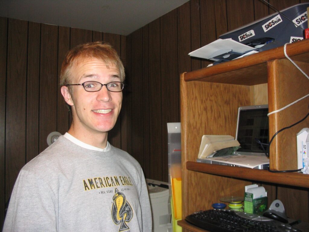 A younger version of SPT creator Christopher Tate, getting homework done so he can code with SPT