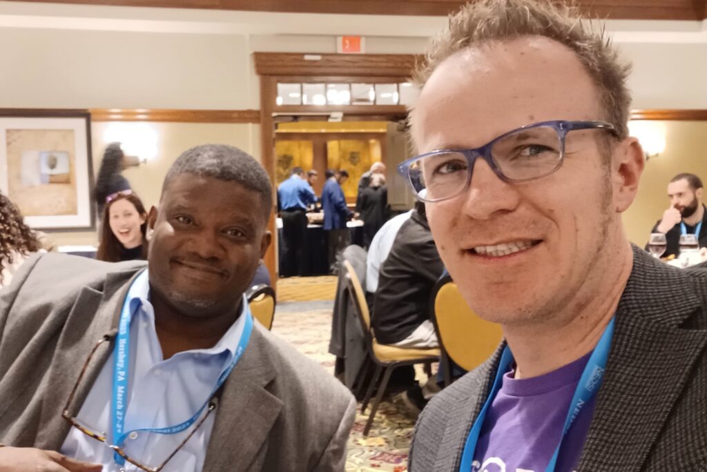 Dewayne Branch (left) and Chris Tate attend the 2025 NEDSI conference in Hershey, PA.